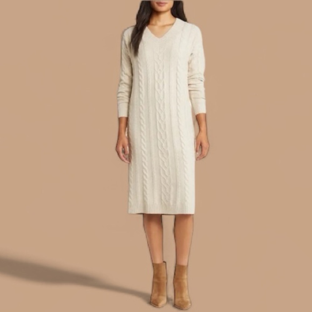 Caslon Cream Long Sleeve Cable Knit Dress NWT. Soft and stylish